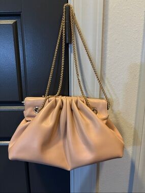 Soft Ruched Chain-Handle Shoulder Bag in Blush by Chiraleah Chicago